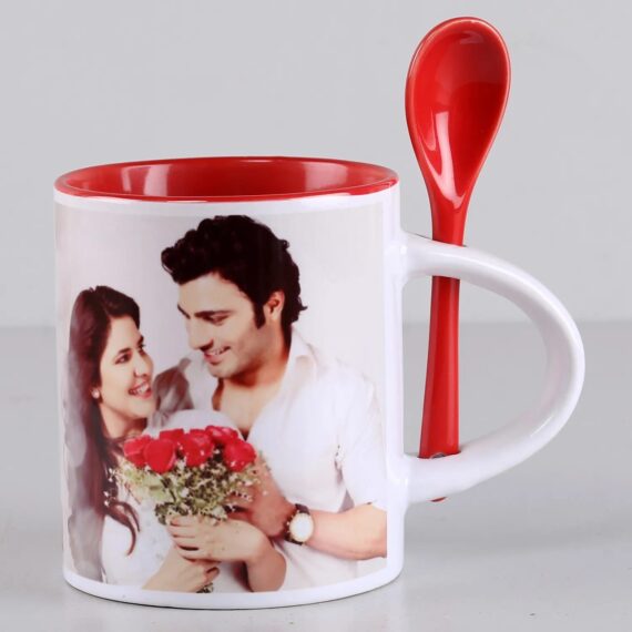 Customised love mug with attached spoon